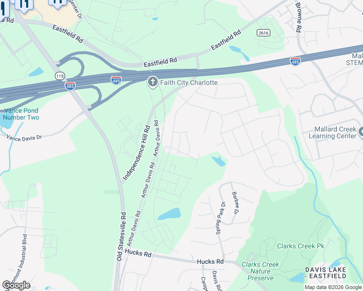 map of restaurants, bars, coffee shops, grocery stores, and more near 10200 Arthur Davis Road in Huntersville