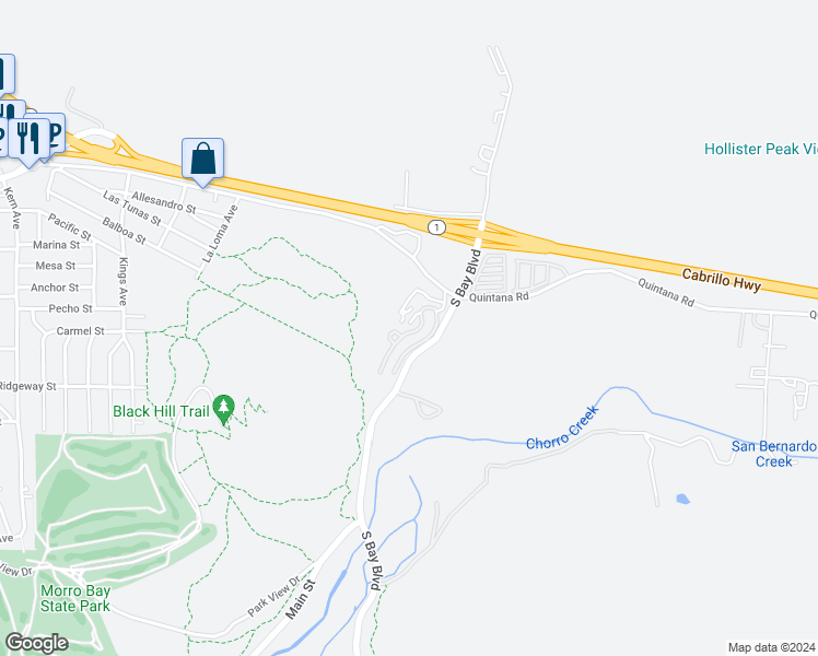 map of restaurants, bars, coffee shops, grocery stores, and more near 475 South Bay Boulevard in Morro Bay