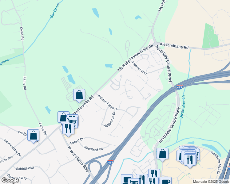 map of restaurants, bars, coffee shops, grocery stores, and more near 8124 Christmas Court in Charlotte