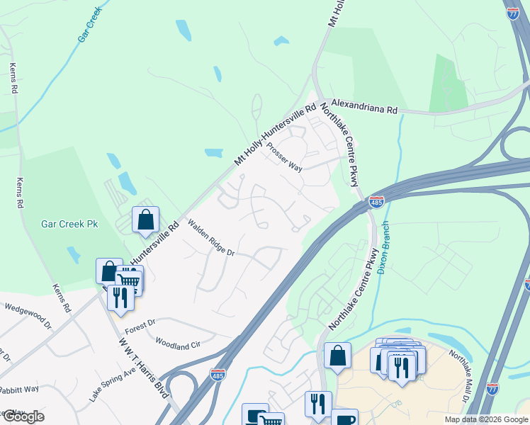 map of restaurants, bars, coffee shops, grocery stores, and more near 9933 Reindeer Way Lane in Charlotte