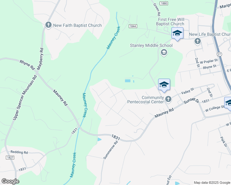 map of restaurants, bars, coffee shops, grocery stores, and more near 314 Kingsford Drive in Stanley