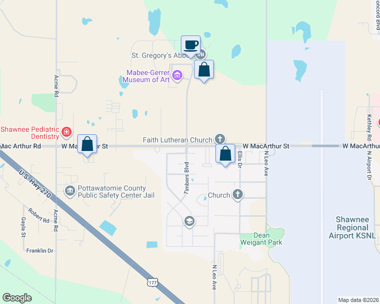 map of restaurants, bars, coffee shops, grocery stores, and more near 1923 Ridge Crest Drive in Shawnee