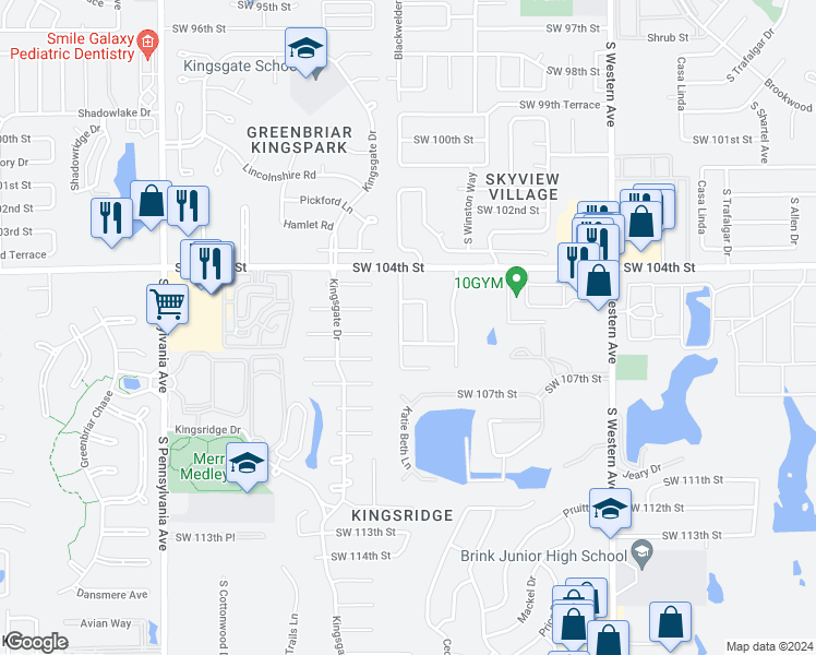 map of restaurants, bars, coffee shops, grocery stores, and more near 10616 South Blackwelder Avenue in Oklahoma City