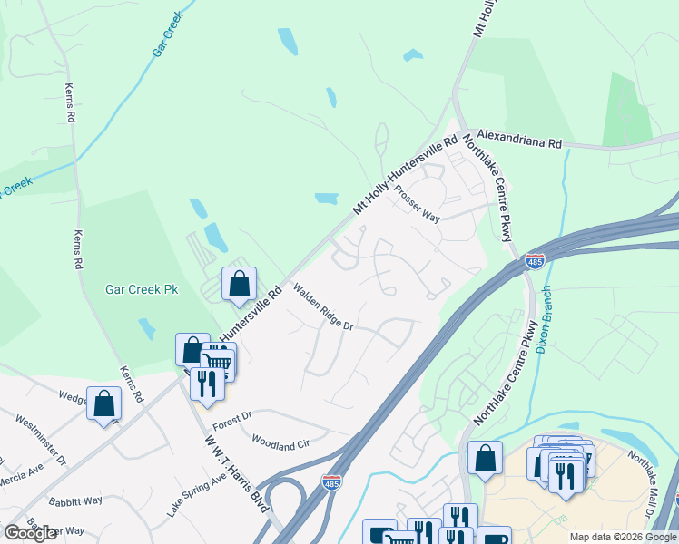 map of restaurants, bars, coffee shops, grocery stores, and more near 8124 Christmas Court in Charlotte