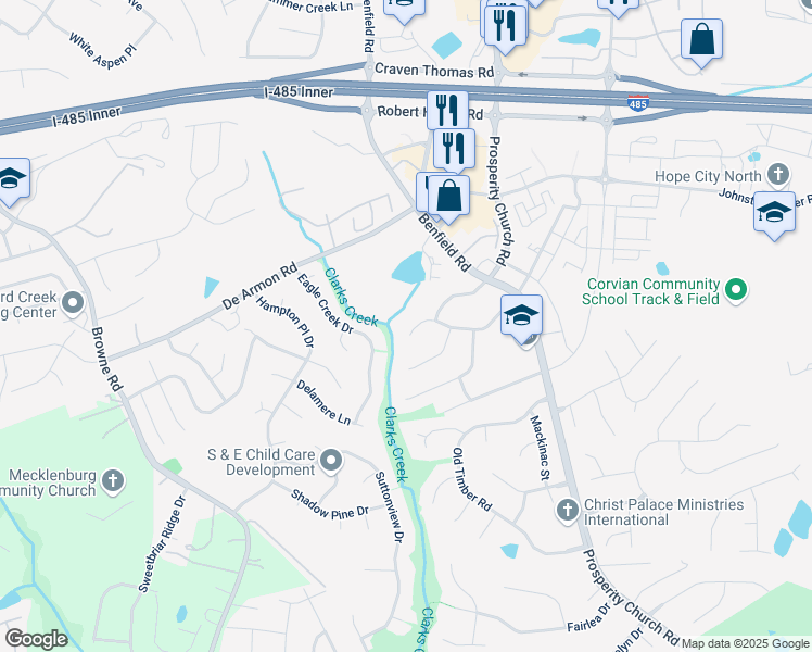 map of restaurants, bars, coffee shops, grocery stores, and more near 12301 Panthersville Drive in Charlotte
