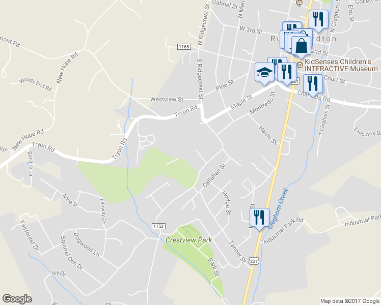 map of restaurants, bars, coffee shops, grocery stores, and more near Twitty Ford Street in Rutherfordton