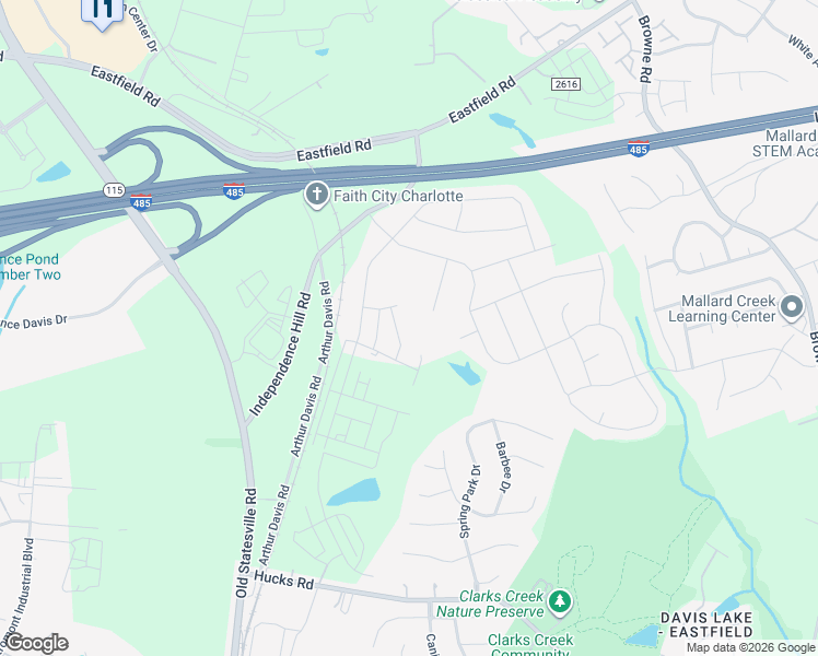map of restaurants, bars, coffee shops, grocery stores, and more near 10200 Arthur Davis Road in Huntersville