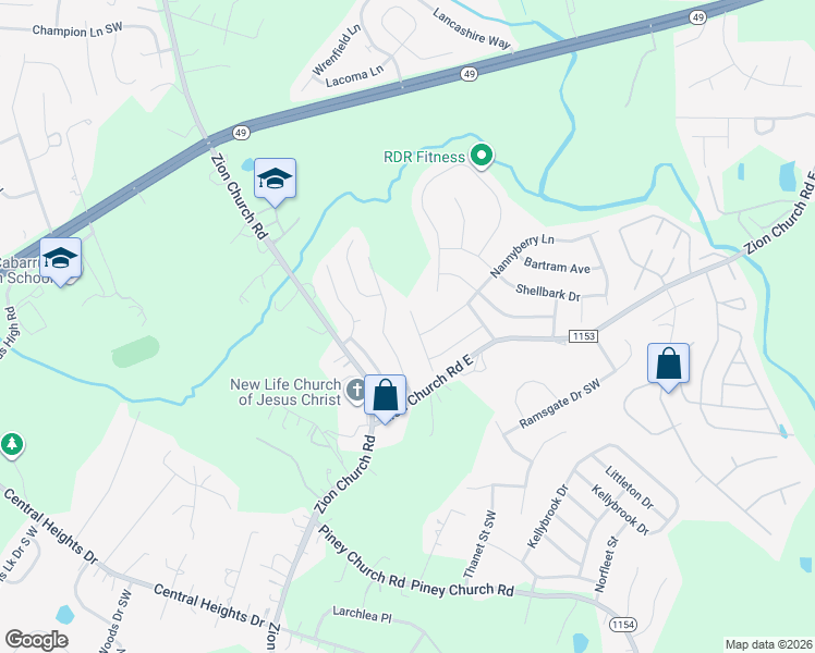 map of restaurants, bars, coffee shops, grocery stores, and more near 608 Nannyberry Lane in Concord