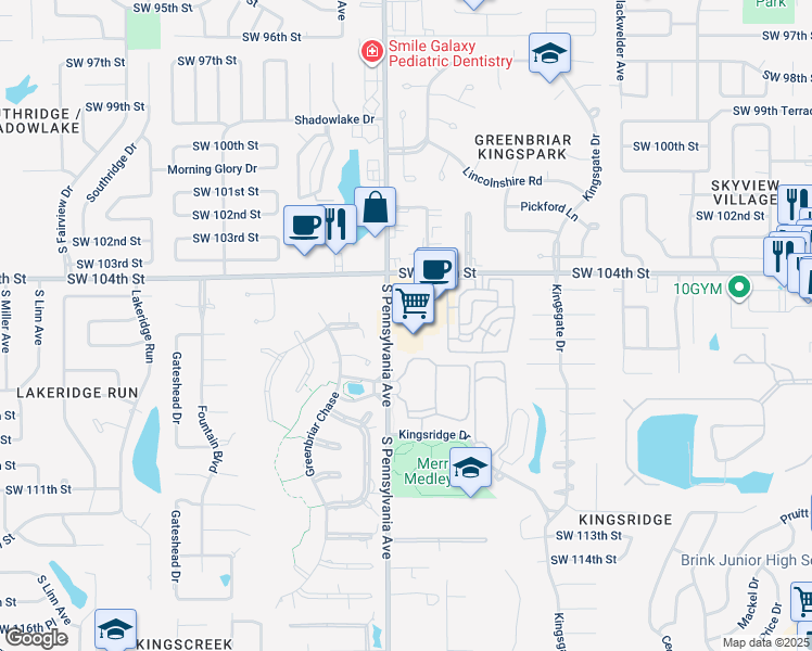 map of restaurants, bars, coffee shops, grocery stores, and more near Greenbriar Chase St in Oklahoma City