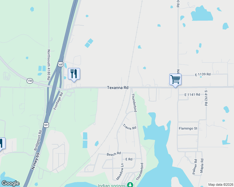 map of restaurants, bars, coffee shops, grocery stores, and more near 95 E1140 Road in Eufaula