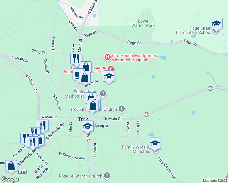 map of restaurants, bars, coffee shops, grocery stores, and more near 310 North Russell Street in Troy