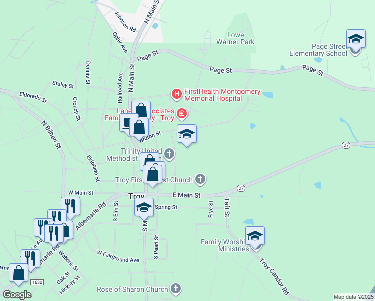 map of restaurants, bars, coffee shops, grocery stores, and more near 310 North Russell Street in Troy
