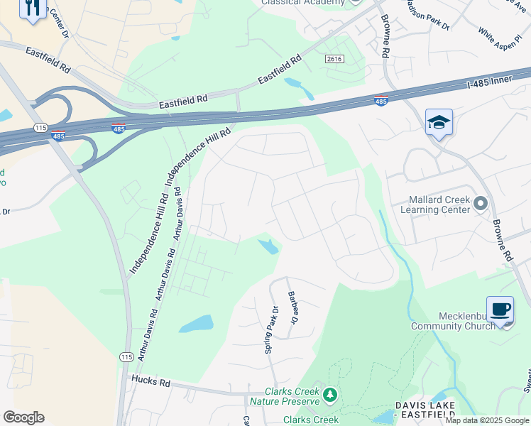map of restaurants, bars, coffee shops, grocery stores, and more near 10230 Arthur Davis Road in Huntersville