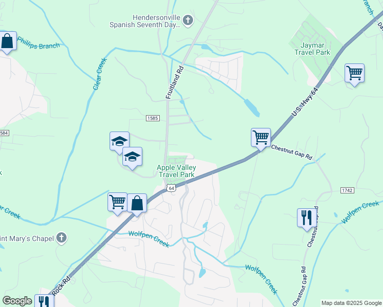 map of restaurants, bars, coffee shops, grocery stores, and more near 14 Thompson Road in Hendersonville