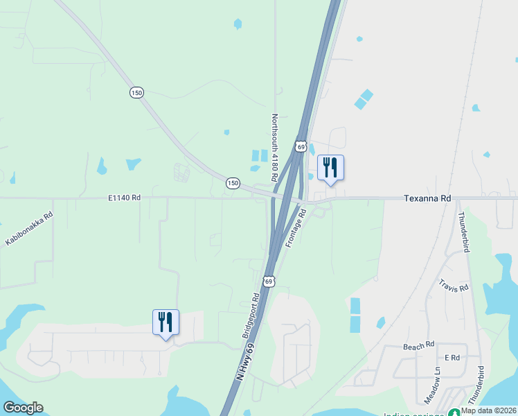 map of restaurants, bars, coffee shops, grocery stores, and more near 1420 RR 2 in Checotah