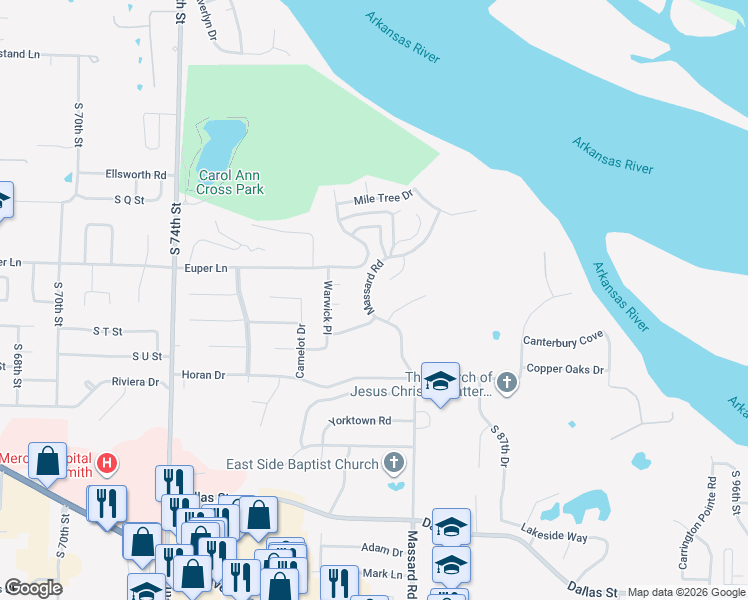 map of restaurants, bars, coffee shops, grocery stores, and more near 2012 Massard Road in Fort Smith