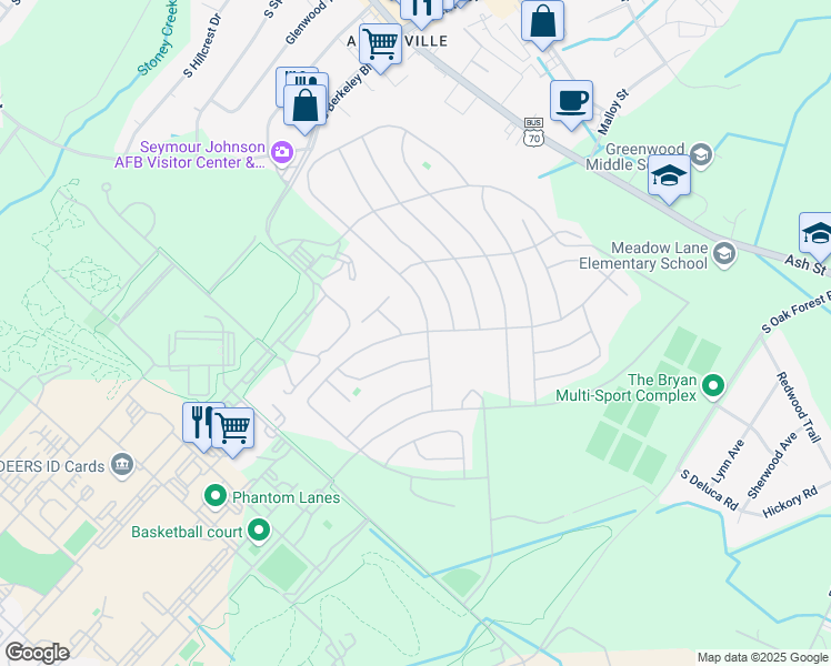 map of restaurants, bars, coffee shops, grocery stores, and more near 268 Squier Avenue in Goldsboro