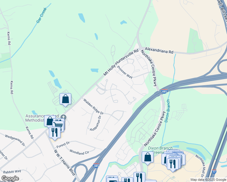 map of restaurants, bars, coffee shops, grocery stores, and more near 10652 Holly Ridge Boulevard in Charlotte