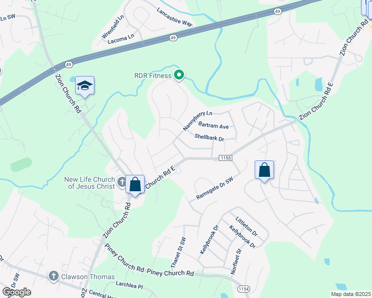 map of restaurants, bars, coffee shops, grocery stores, and more near 656 Bright Orchid Avenue in Concord