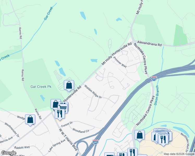 map of restaurants, bars, coffee shops, grocery stores, and more near 8049 Christmas Court in Charlotte