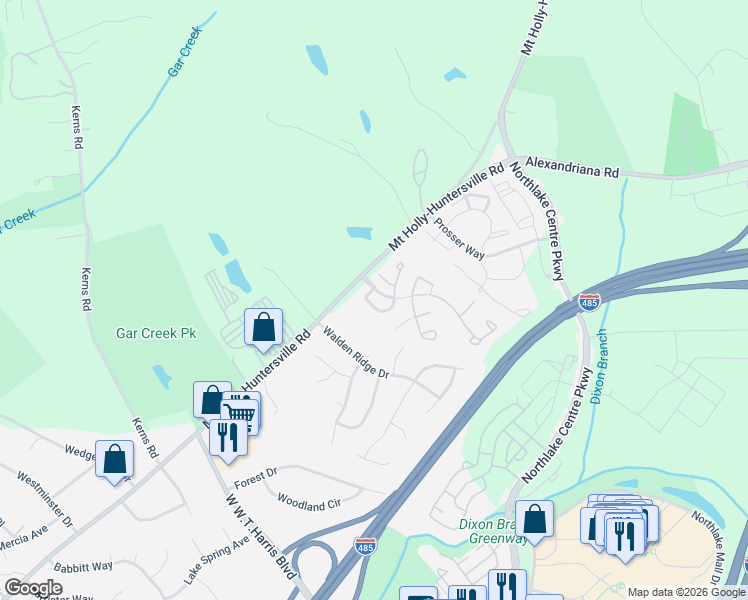 map of restaurants, bars, coffee shops, grocery stores, and more near 8255 Christmas Court in Charlotte