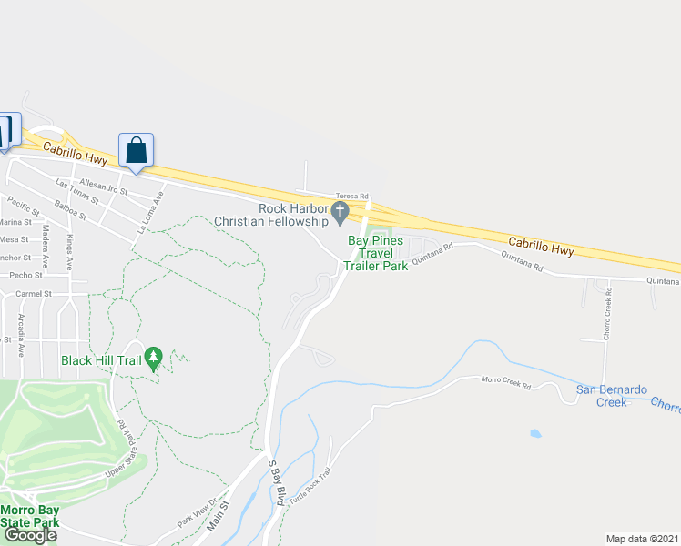 map of restaurants, bars, coffee shops, grocery stores, and more near 475 South Bay Boulevard in Morro Bay