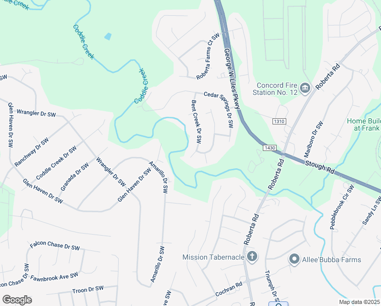 map of restaurants, bars, coffee shops, grocery stores, and more near 3870 Bent Creek Drive Southwest in Concord