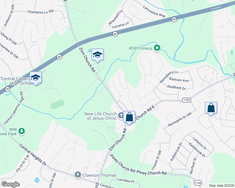 map of restaurants, bars, coffee shops, grocery stores, and more near 719 Continental Drive in Concord