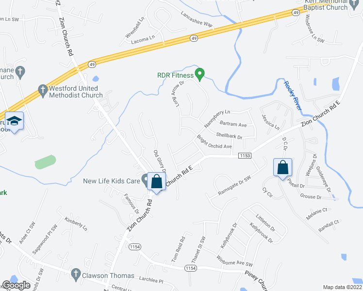 map of restaurants, bars, coffee shops, grocery stores, and more near 615 Nannyberry Lane in Concord