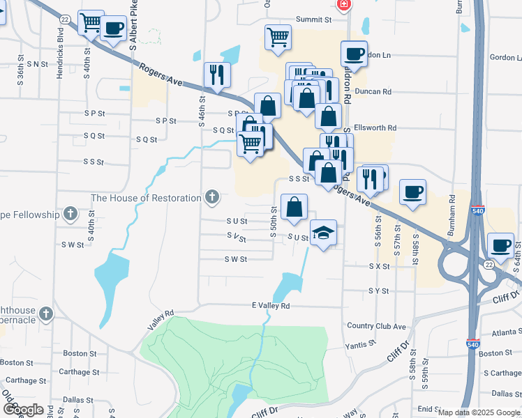 map of restaurants, bars, coffee shops, grocery stores, and more near 4803 Saint Andrews Way in Fort Smith