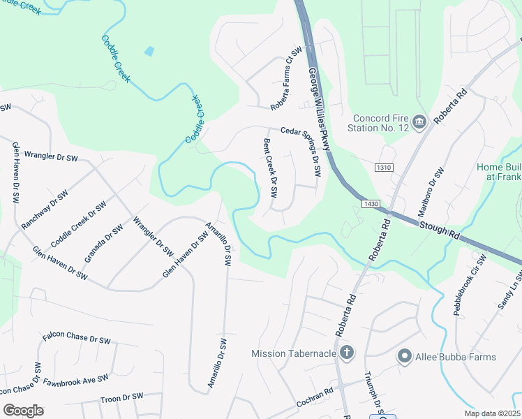 map of restaurants, bars, coffee shops, grocery stores, and more near 3870 Bent Creek Drive Southwest in Concord