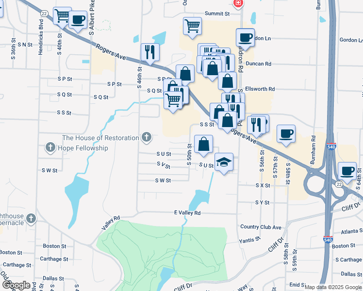 map of restaurants, bars, coffee shops, grocery stores, and more near 4803 Saint Andrews Way in Fort Smith