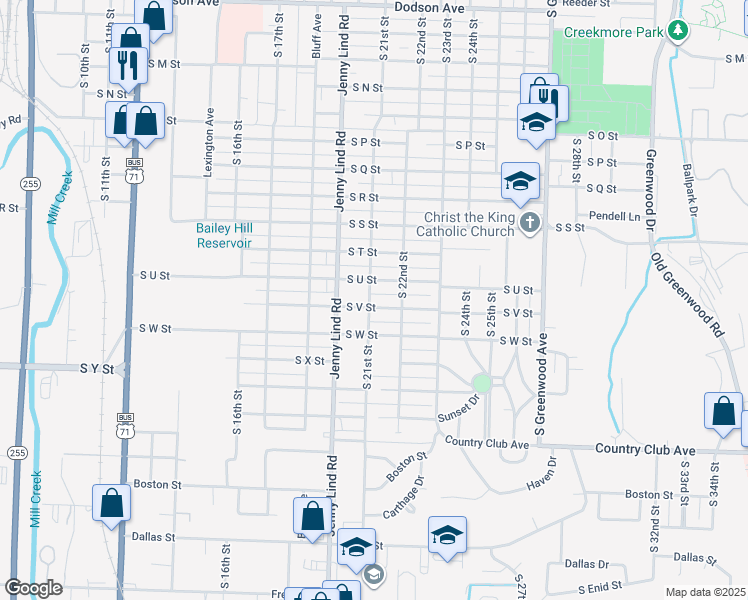 map of restaurants, bars, coffee shops, grocery stores, and more near 2203 South 21st Street in Fort Smith