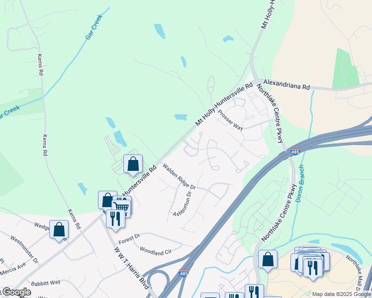 map of restaurants, bars, coffee shops, grocery stores, and more near 8255 Christmas Court in Charlotte