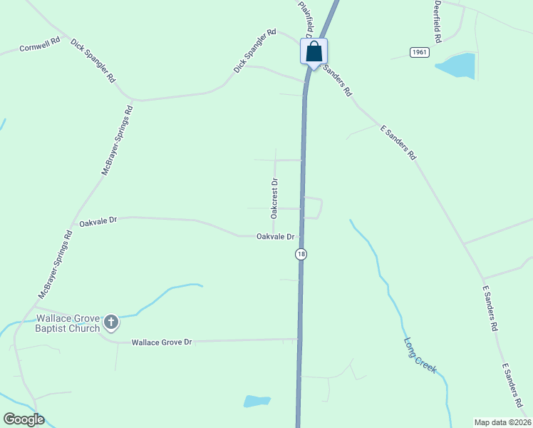 map of restaurants, bars, coffee shops, grocery stores, and more near 3400 Oakcrest Drive in Shelby