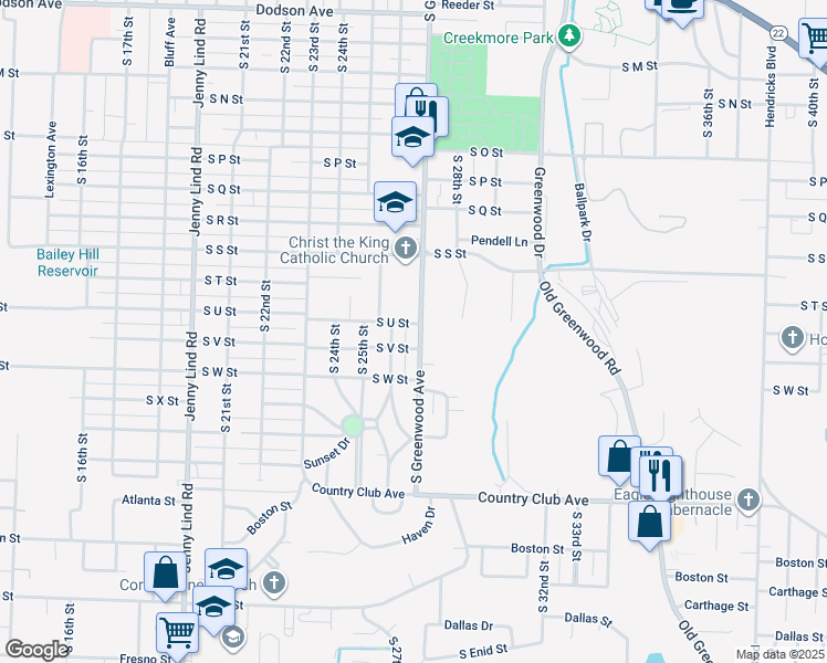 map of restaurants, bars, coffee shops, grocery stores, and more near 2123 South Greenwood Avenue in Fort Smith