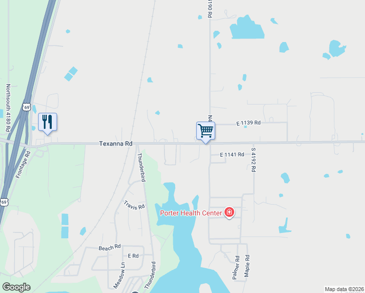 map of restaurants, bars, coffee shops, grocery stores, and more near 418957 Texanna Road in Eufaula