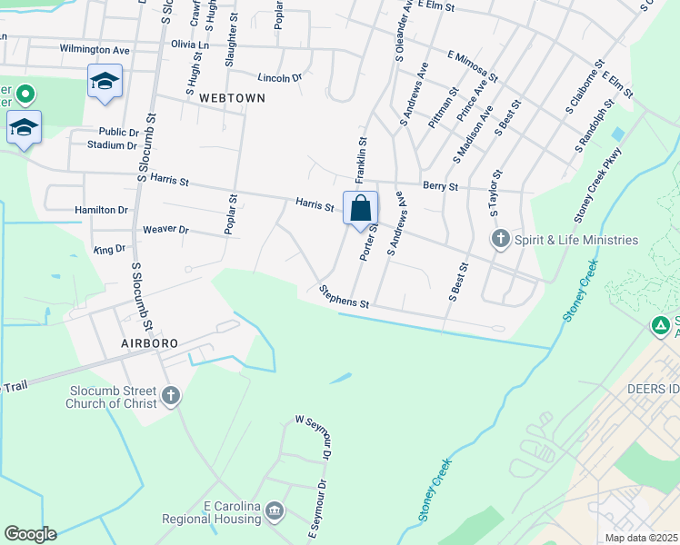 map of restaurants, bars, coffee shops, grocery stores, and more near 1220 Franklin Street in Goldsboro