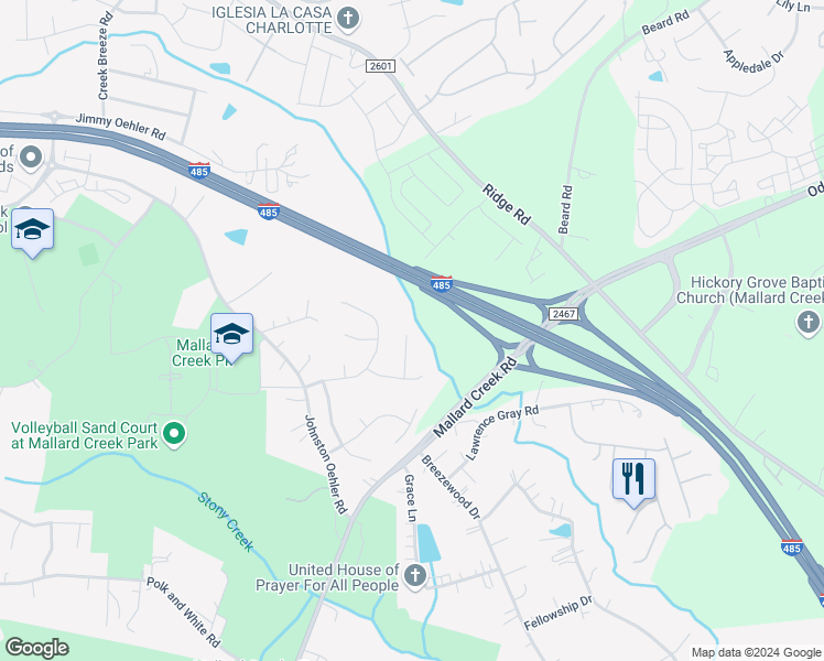 map of restaurants, bars, coffee shops, grocery stores, and more near 11928 Little Stoney Court in Charlotte