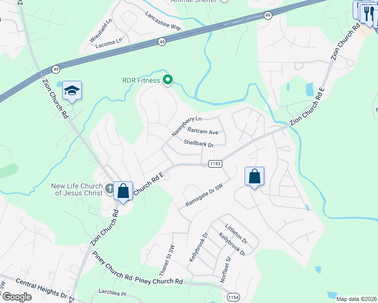 map of restaurants, bars, coffee shops, grocery stores, and more near 688 Shellbark Drive in Concord