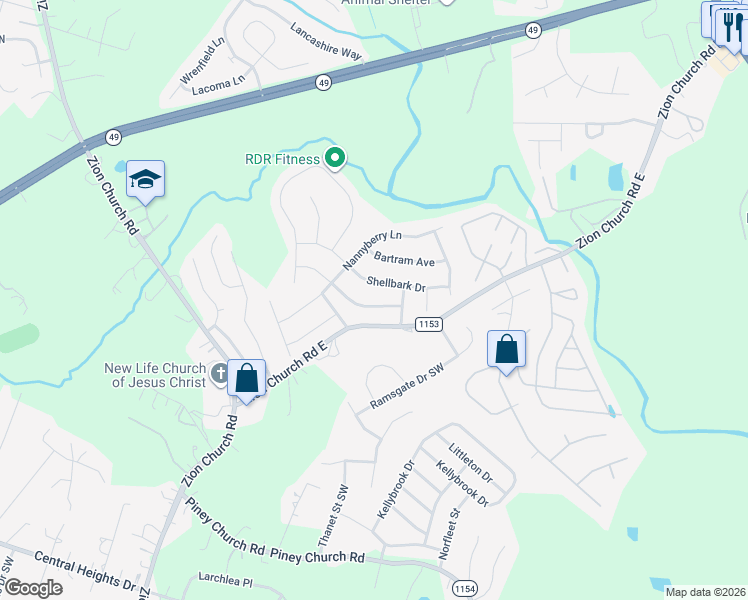 map of restaurants, bars, coffee shops, grocery stores, and more near 688 Shellbark Drive in Concord