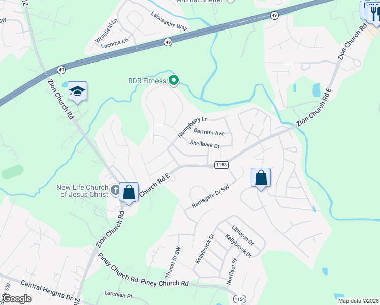 map of restaurants, bars, coffee shops, grocery stores, and more near 657 Bright Orchid Avenue in Concord