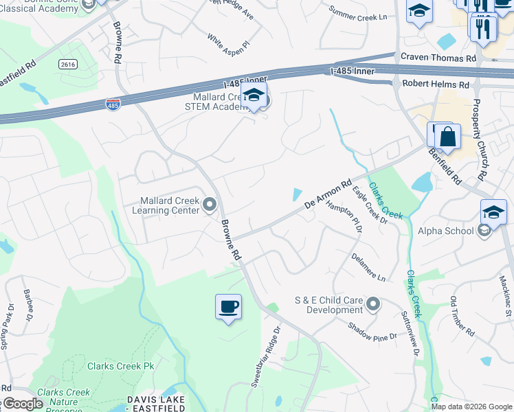 map of restaurants, bars, coffee shops, grocery stores, and more near 11931 De Armon Road in Charlotte