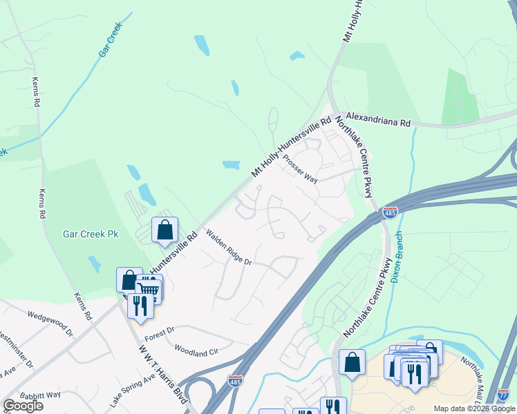map of restaurants, bars, coffee shops, grocery stores, and more near 10129 Reindeer Way Lane in Charlotte