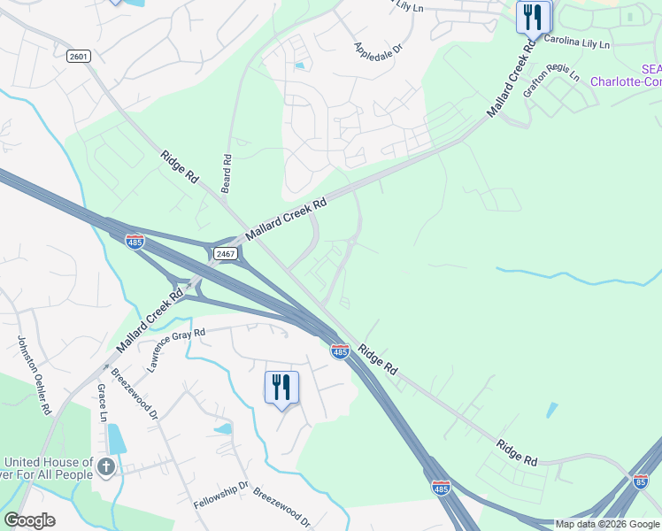 map of restaurants, bars, coffee shops, grocery stores, and more near in Charlotte