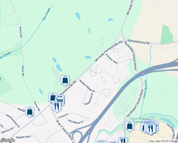 map of restaurants, bars, coffee shops, grocery stores, and more near 8014 Christmas Court in Charlotte