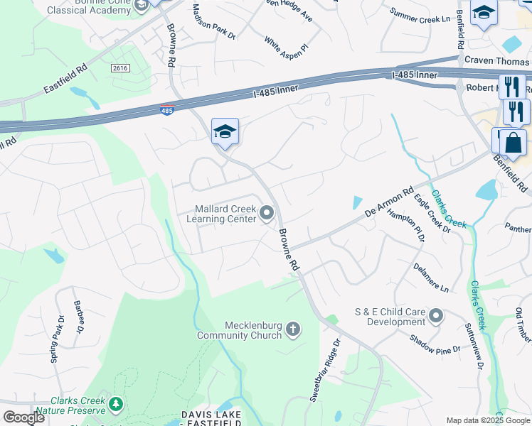map of restaurants, bars, coffee shops, grocery stores, and more near 11732 Black Maple Avenue in Charlotte