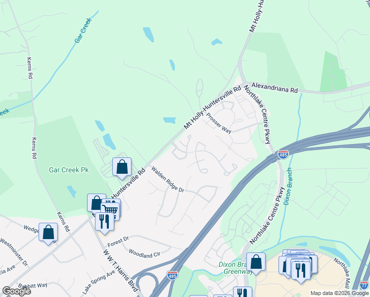 map of restaurants, bars, coffee shops, grocery stores, and more near 8255 Christmas Court in Charlotte