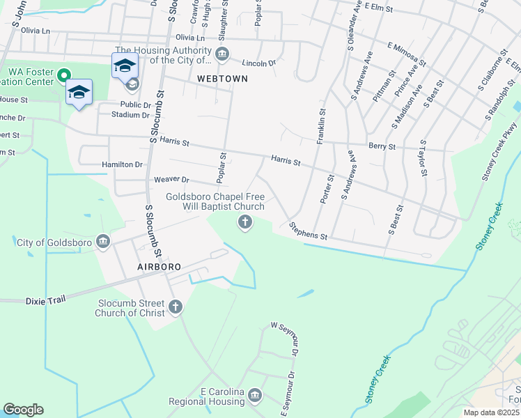 map of restaurants, bars, coffee shops, grocery stores, and more near 1306 Bob Braswell Court in Goldsboro