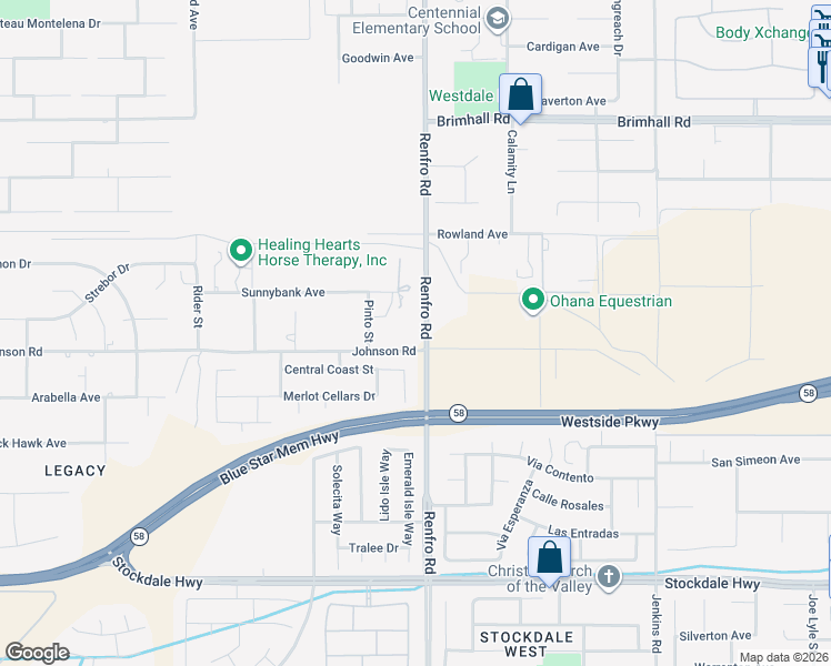 map of restaurants, bars, coffee shops, grocery stores, and more near 696 Renfro Road in Bakersfield
